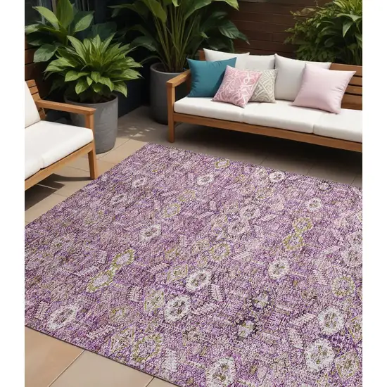 Lavender and Ivory Floral Washable Non Skid Indoor Outdoor Area Rug Photo 1
