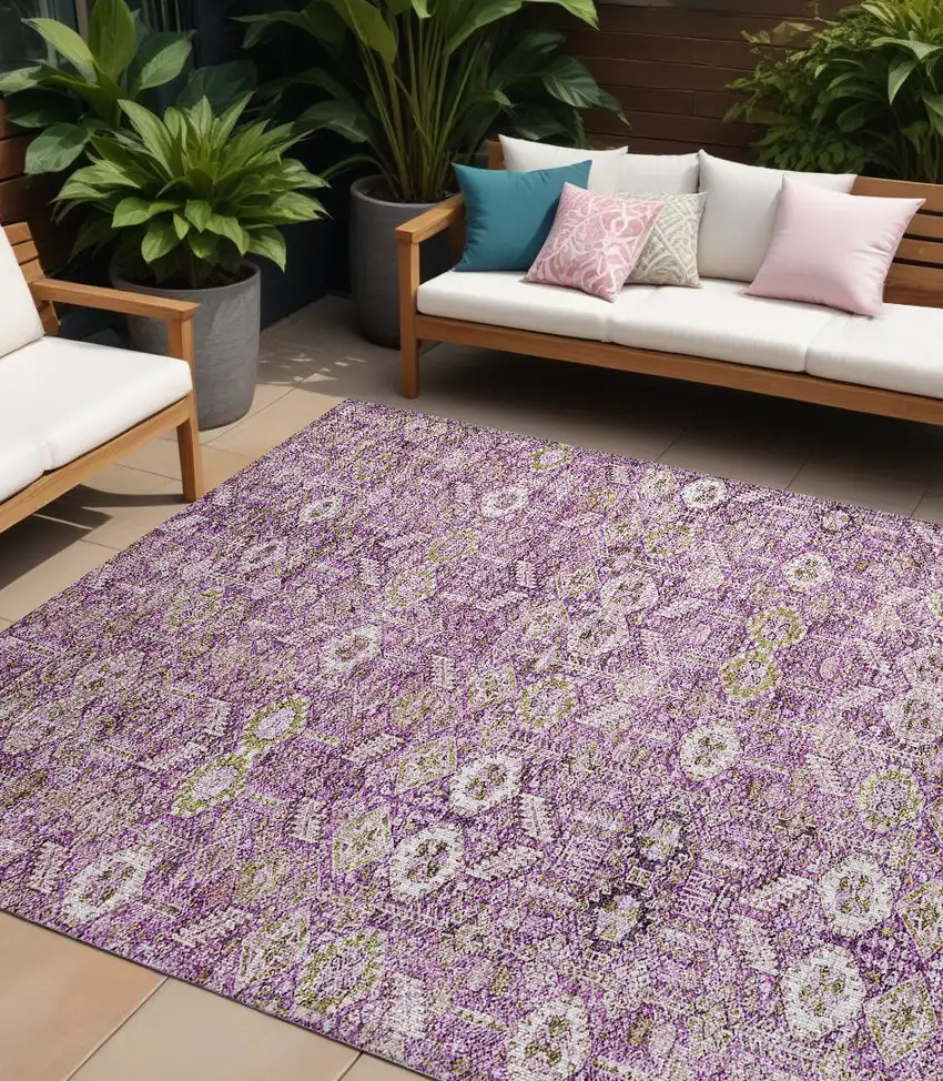 Lavender and Ivory Floral Washable Non Skid Indoor Outdoor Area Rug Photo 1