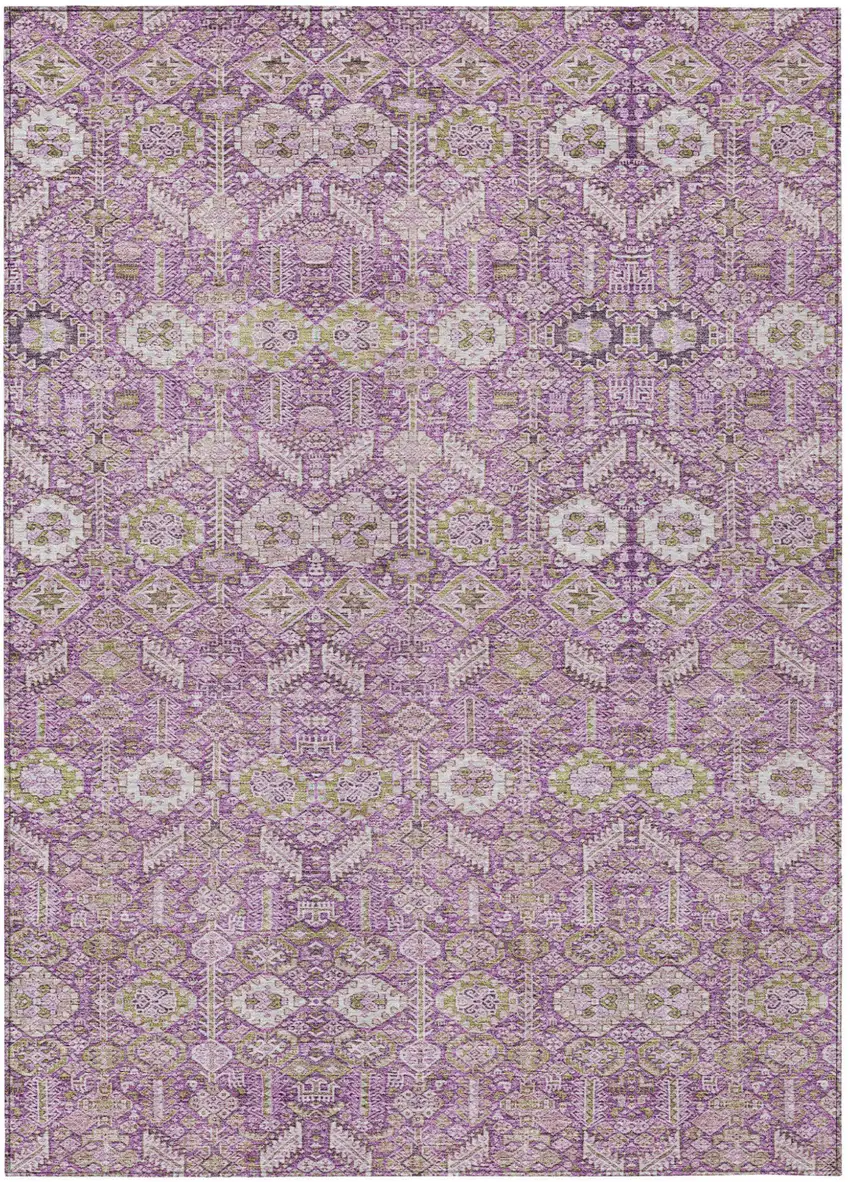 Lavender and Ivory Floral Washable Non Skid Indoor Outdoor Area Rug Photo 2