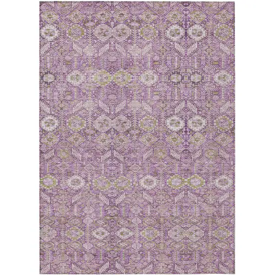 Lavender and Ivory Floral Washable Non Skid Indoor Outdoor Area Rug Photo 2