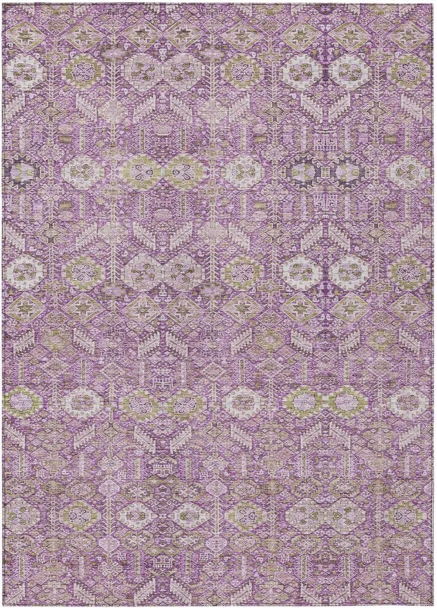 Lavender and Ivory Floral Washable Non Skid Indoor Outdoor Area Rug Photo 2