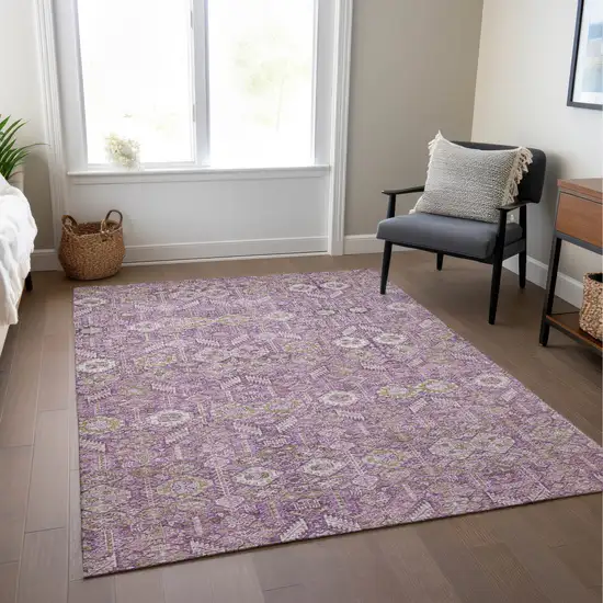 Lavender and Ivory Floral Washable Non Skid Indoor Outdoor Area Rug Photo 9