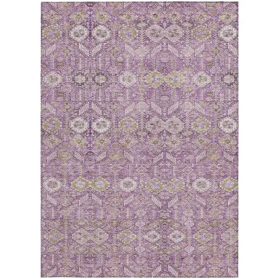 Lavender and Ivory Floral Washable Non Skid Indoor Outdoor Area Rug Photo 5