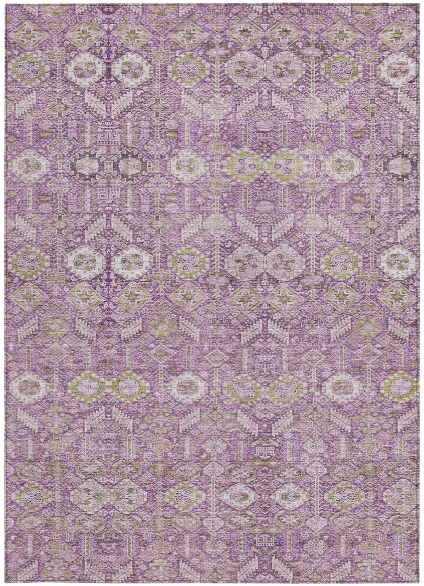 Lavender and Ivory Floral Washable Non Skid Indoor Outdoor Area Rug Photo 5