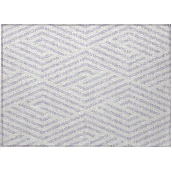 Lavender and Ivory Geometric Washable Non Skid Indoor Outdoor Area Rug Photo 3