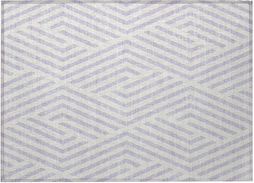 Lavender and Ivory Geometric Washable Non Skid Indoor Outdoor Area Rug Photo 3