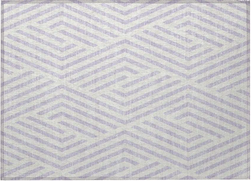 Lavender and Ivory Geometric Washable Non Skid Indoor Outdoor Area Rug Photo 4
