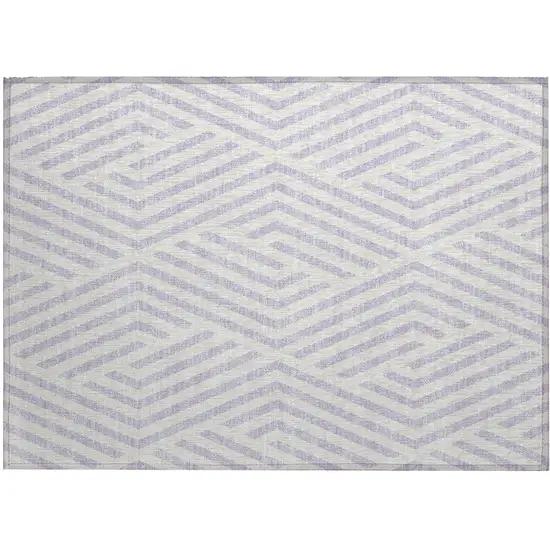 Lavender and Ivory Geometric Washable Non Skid Indoor Outdoor Area Rug Photo 2
