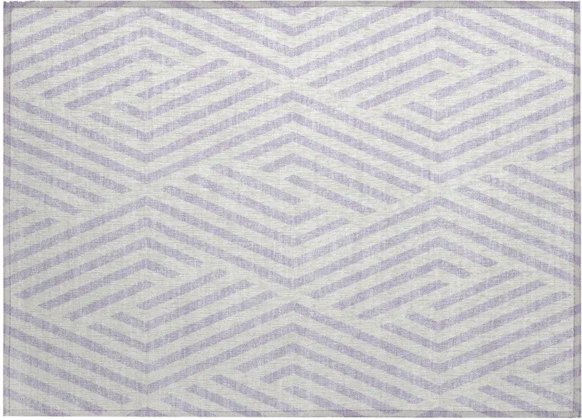 Lavender and Ivory Geometric Washable Non Skid Indoor Outdoor Area Rug Photo 2