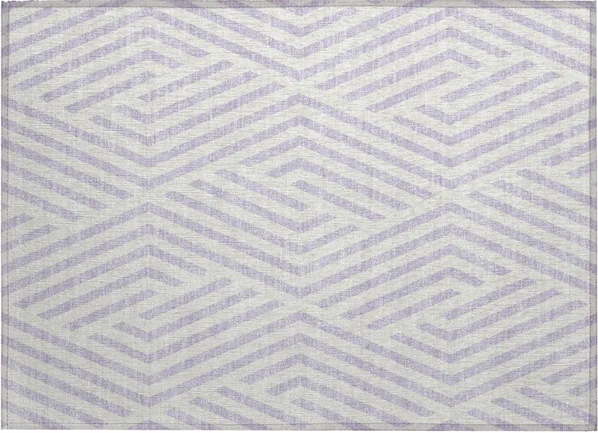 Lavender and Ivory Geometric Washable Non Skid Indoor Outdoor Area Rug Photo 2