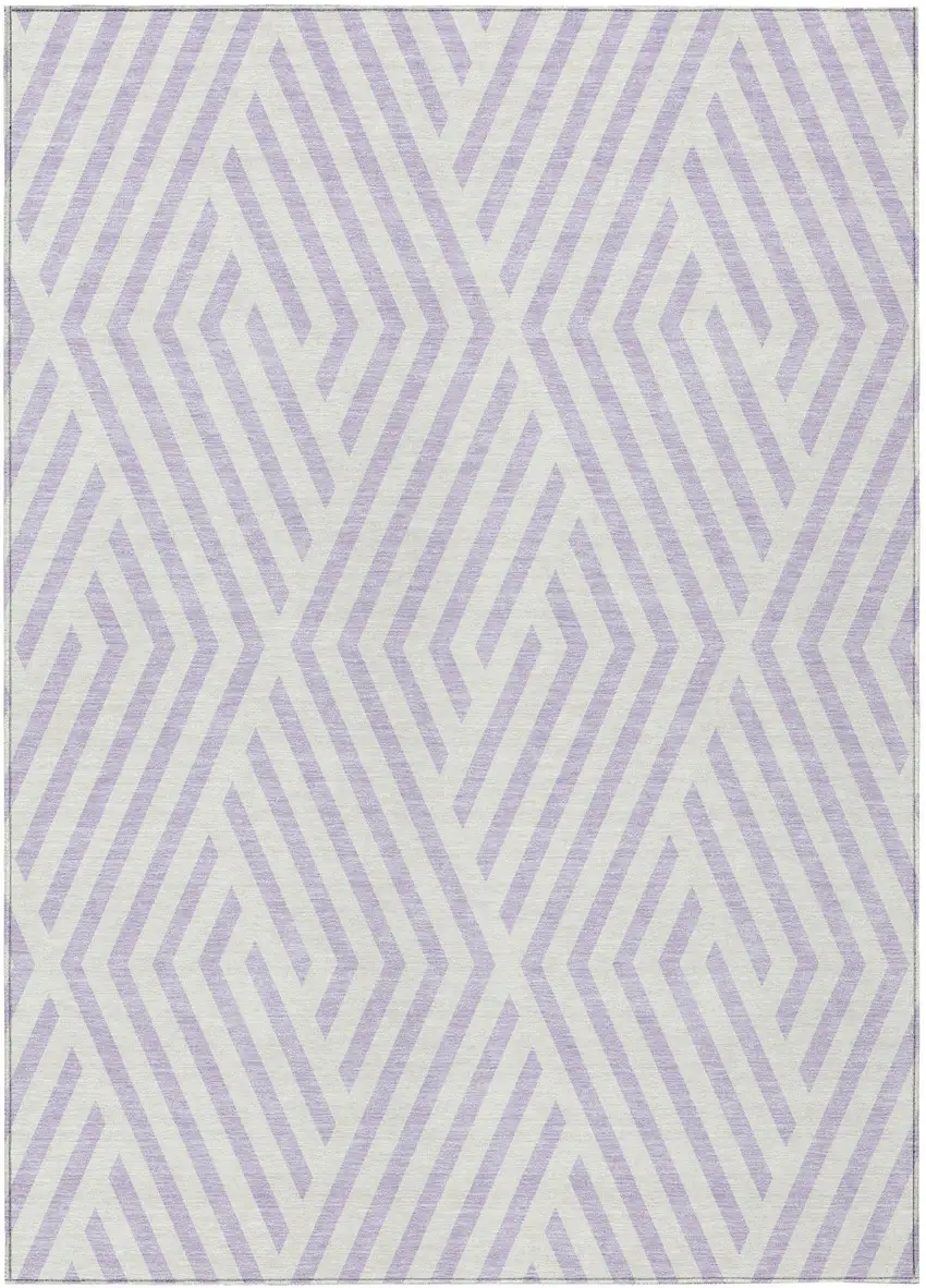 Lavender and Ivory Geometric Washable Non Skid Indoor Outdoor Area Rug Photo 2