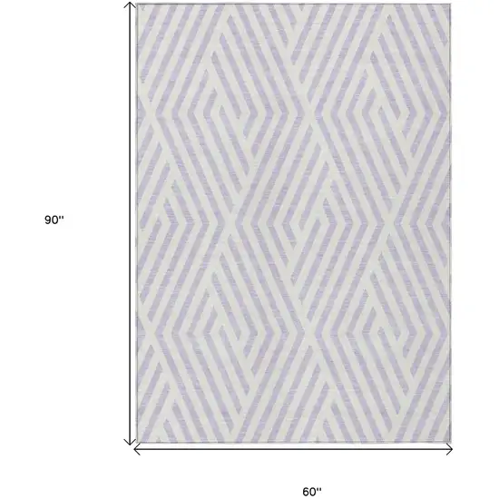 Lavender and Ivory Geometric Washable Non Skid Indoor Outdoor Area Rug Photo 7