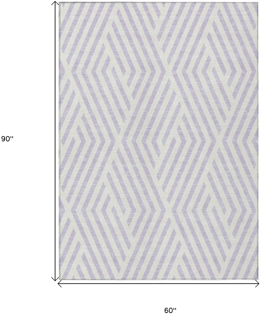Lavender and Ivory Geometric Washable Non Skid Indoor Outdoor Area Rug Photo 3