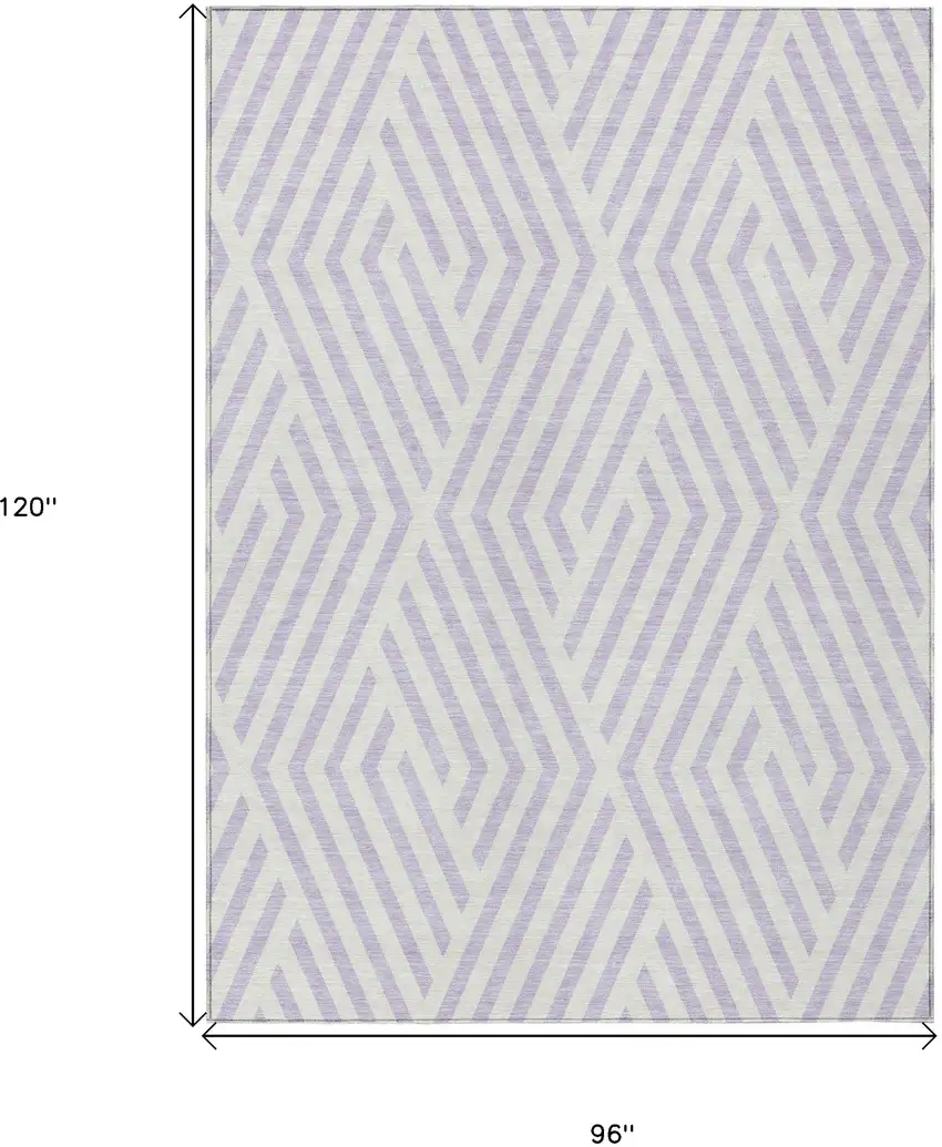 Lavender and Ivory Geometric Washable Non Skid Indoor Outdoor Area Rug Photo 3