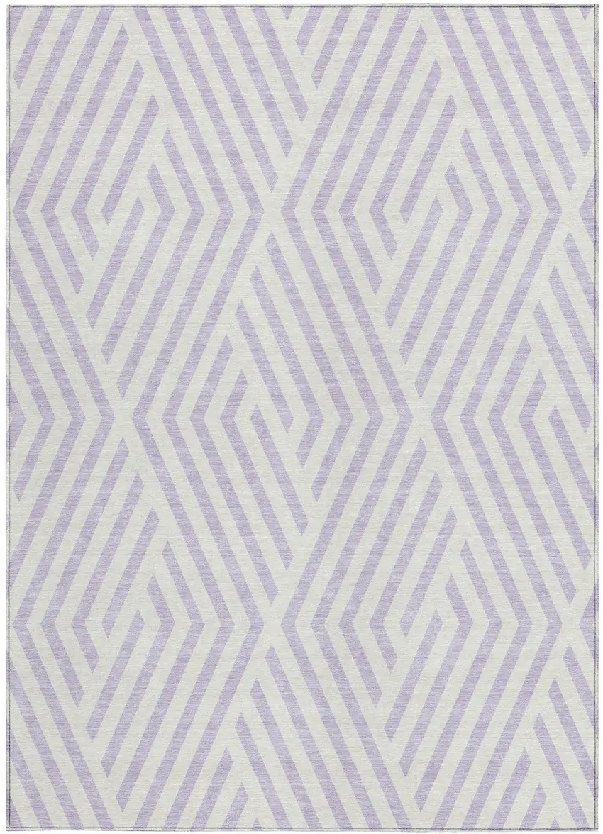Lavender and Ivory Geometric Washable Non Skid Indoor Outdoor Area Rug Photo 4