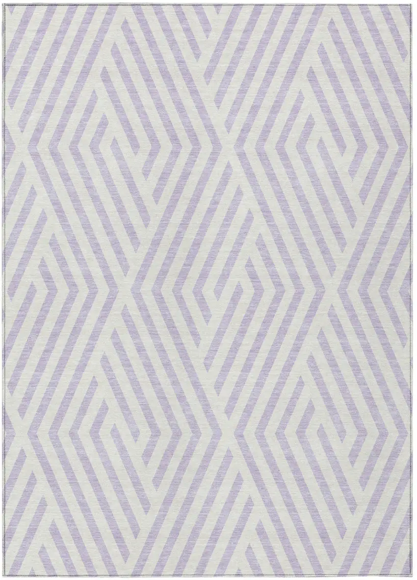 Lavender and Ivory Geometric Washable Non Skid Indoor Outdoor Area Rug Photo 2