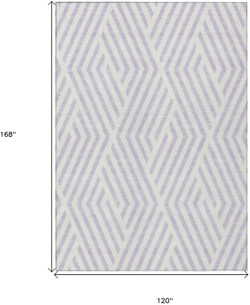 Lavender and Ivory Geometric Washable Non Skid Indoor Outdoor Area Rug Photo 3