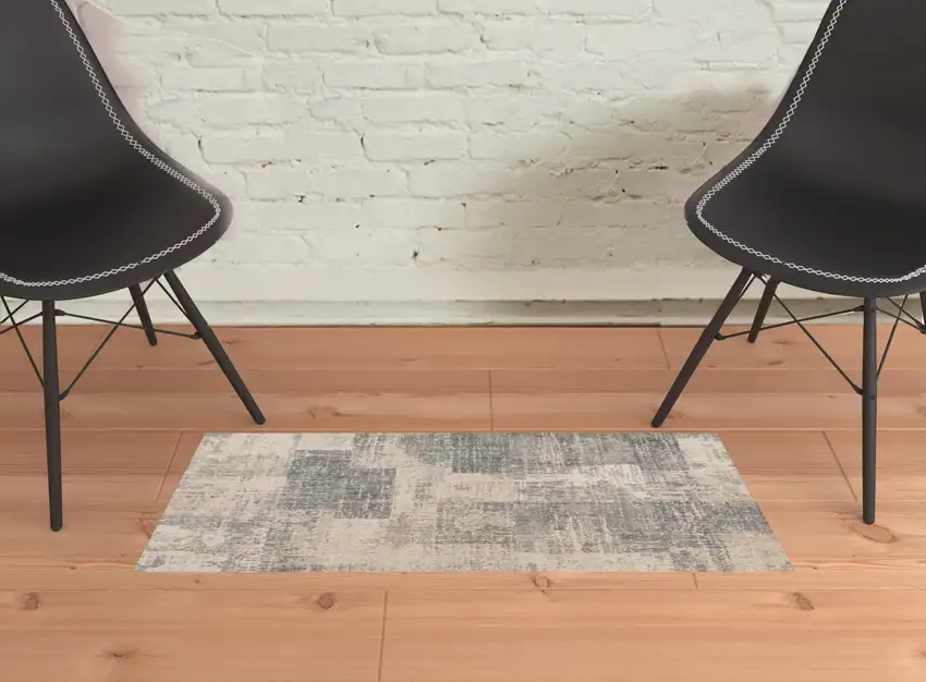 Light Blue Abstract Power Loom Area Rug Photo 2