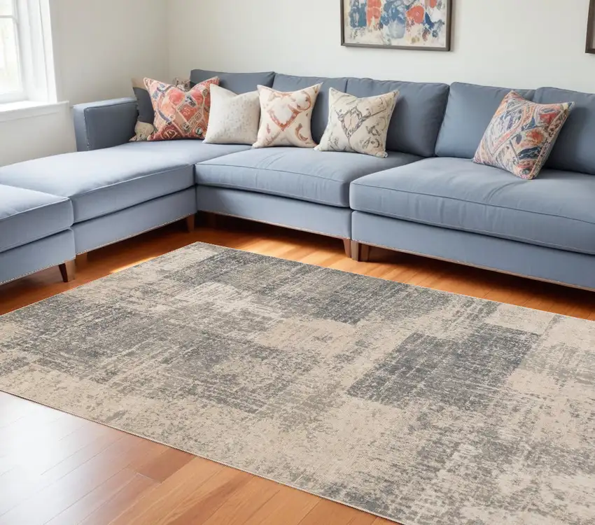 Light Blue Abstract Power Loom Area Rug Photo 1