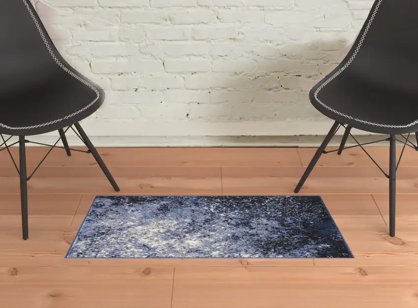 Light Blue Abstract Power Loom Distressed Area Rug Photo 3