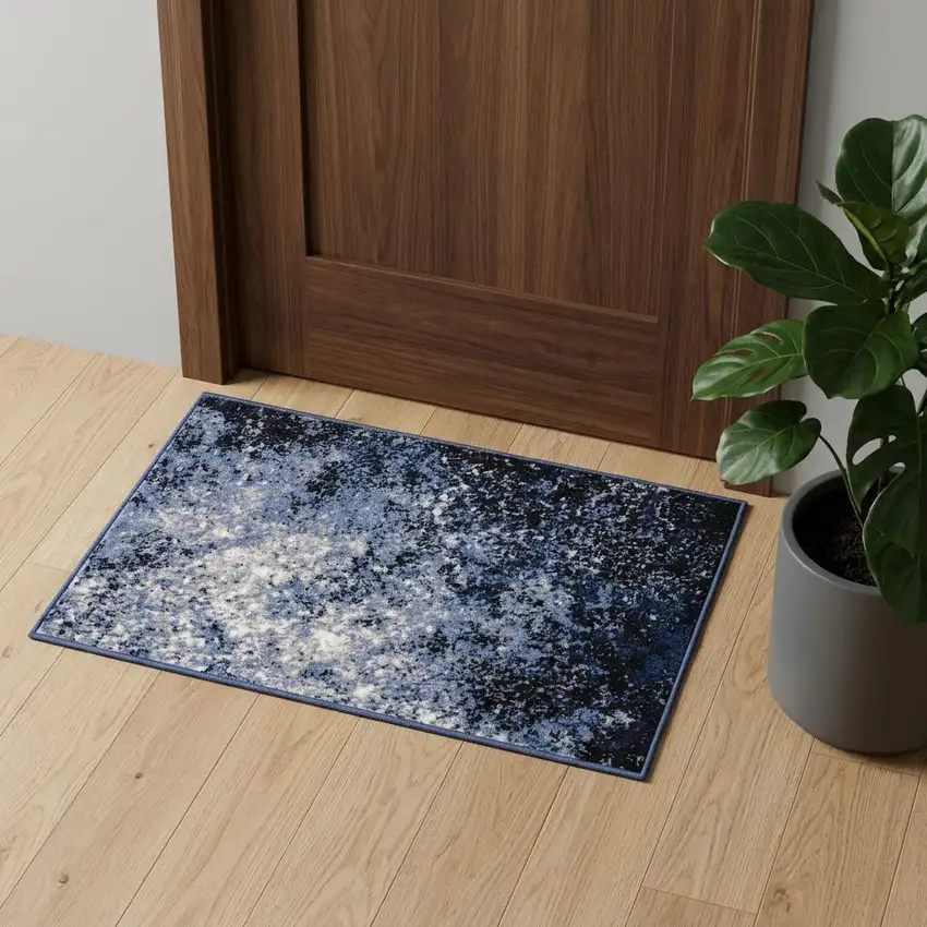 Light Blue Abstract Power Loom Distressed Area Rug Photo 1