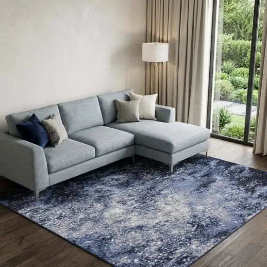 Light Blue Abstract Power Loom Distressed Area Rug Photo 1