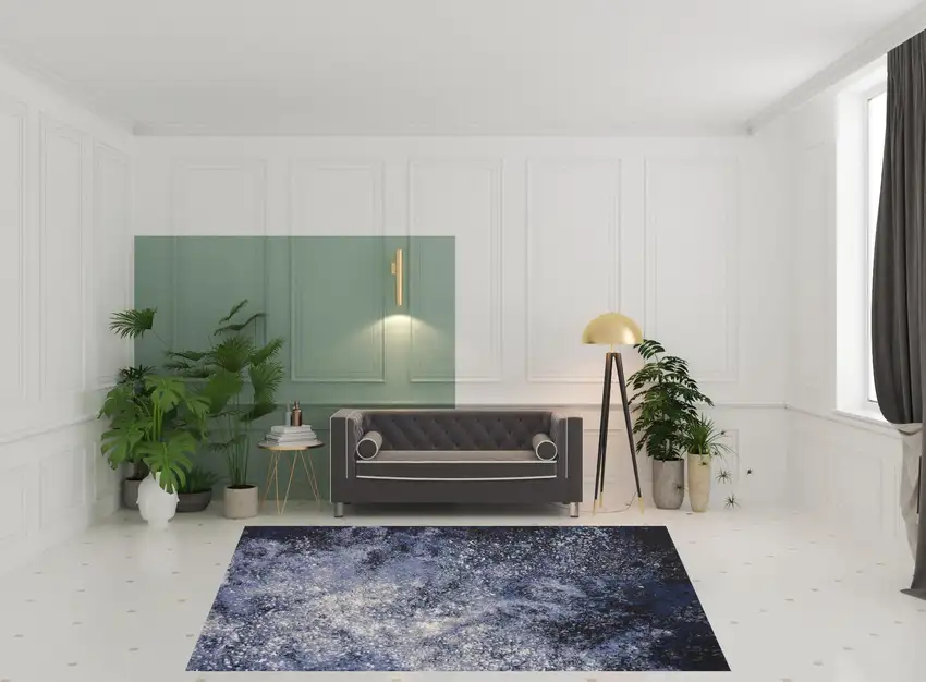 Light Blue Abstract Power Loom Distressed Area Rug Photo 2