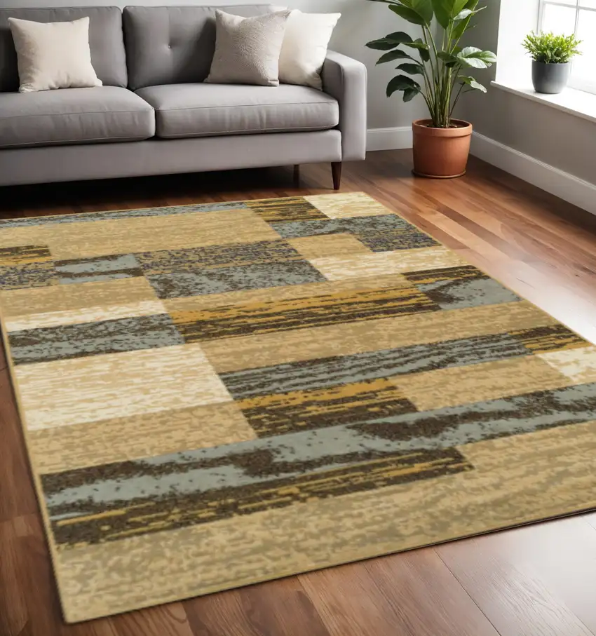 Blue And Beige Patchwork Area Rug Photo 1