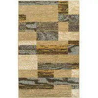 Photo of Light Blue And Beige Patchwork Power Loom Stain Resistant Area Rug