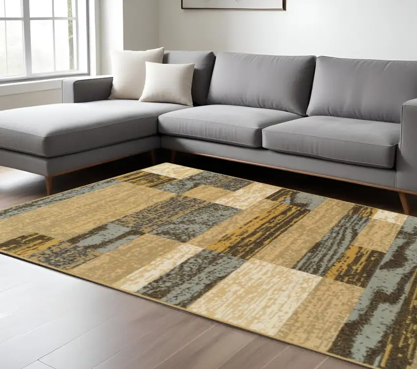 Blue And Beige Patchwork Area Rug Photo 1