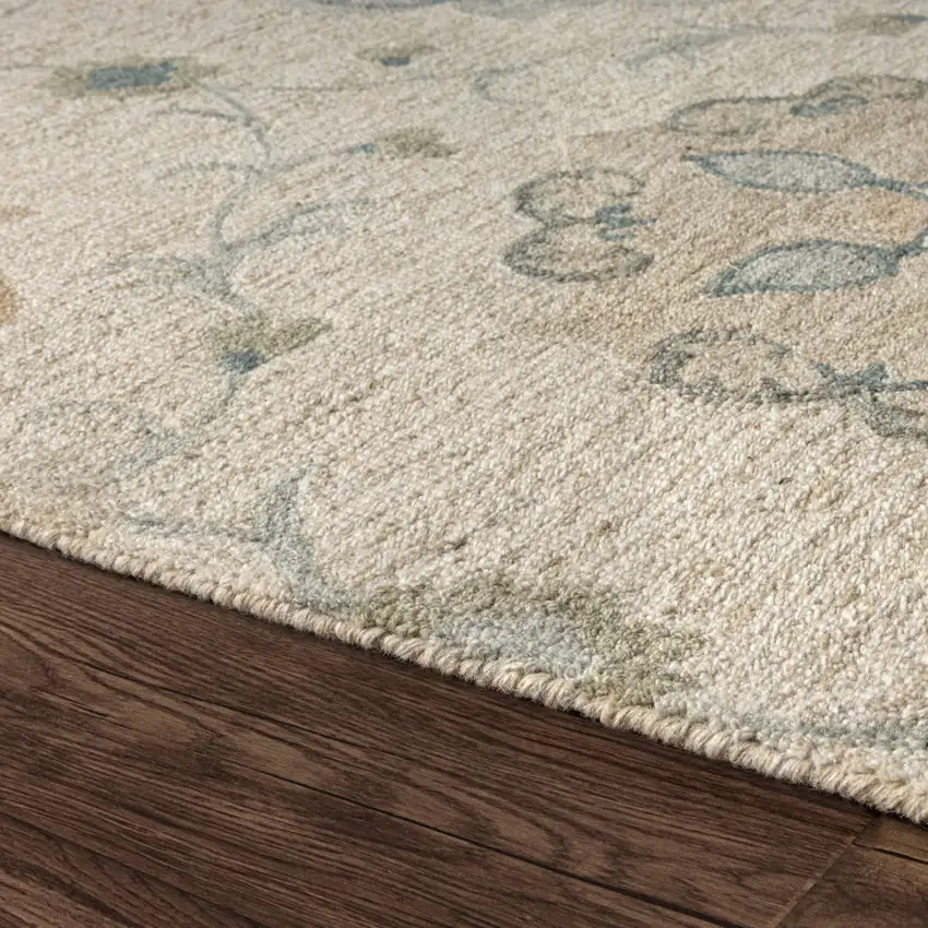 Light Blue And Blue Wool Floral Hand Tufted Distressed Area Rug Photo 8