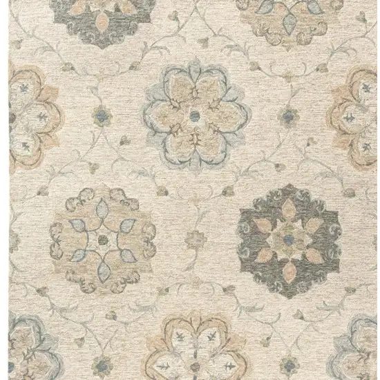 Light Blue And Blue Wool Floral Hand Tufted Distressed Area Rug Photo 4