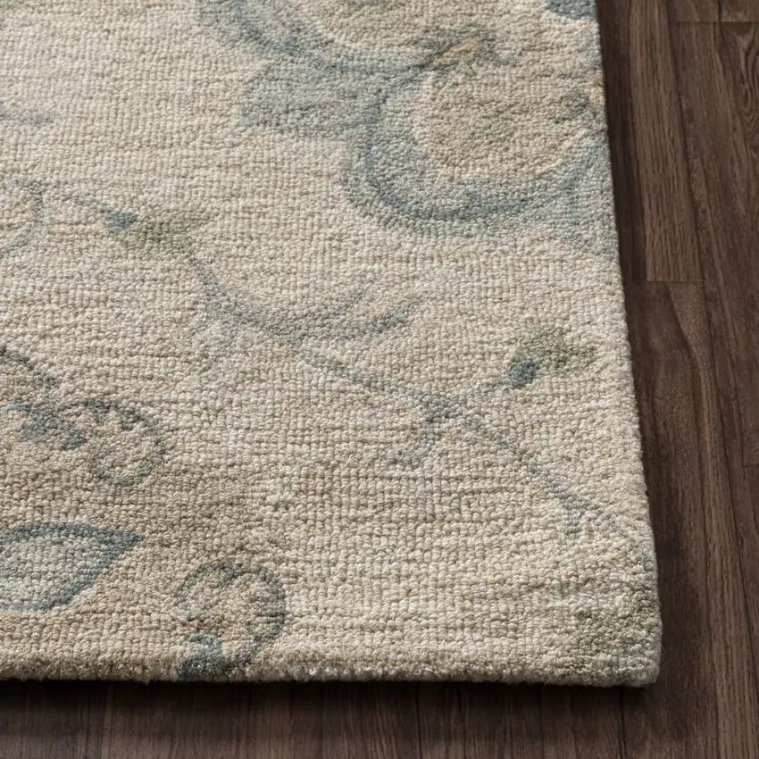 Light Blue And Blue Wool Floral Hand Tufted Distressed Area Rug Photo 5