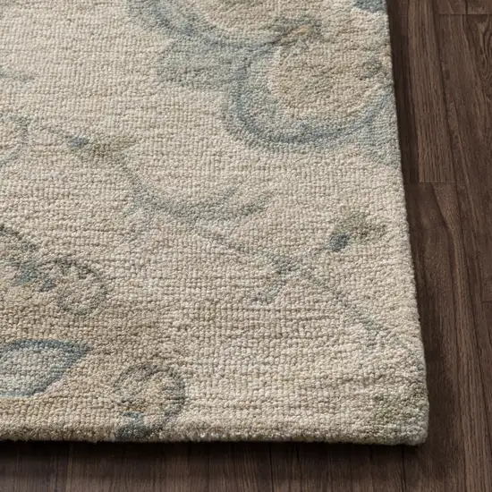 Light Blue And Blue Wool Floral Hand Tufted Distressed Area Rug Photo 5