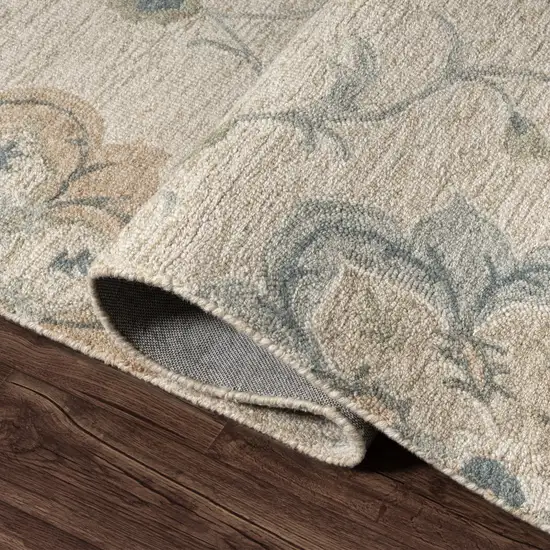 Light Blue And Blue Wool Floral Hand Tufted Distressed Area Rug Photo 9