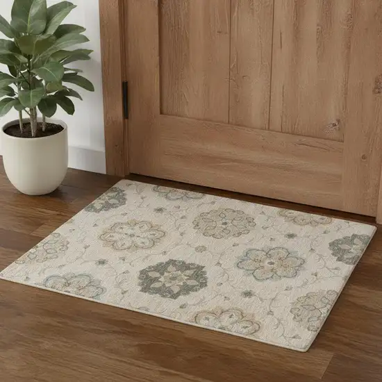 Light Blue And Blue Wool Floral Hand Tufted Distressed Area Rug Photo 1