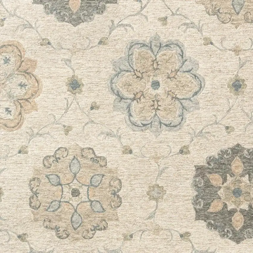 Light Blue And Blue Wool Floral Hand Tufted Distressed Area Rug Photo 3