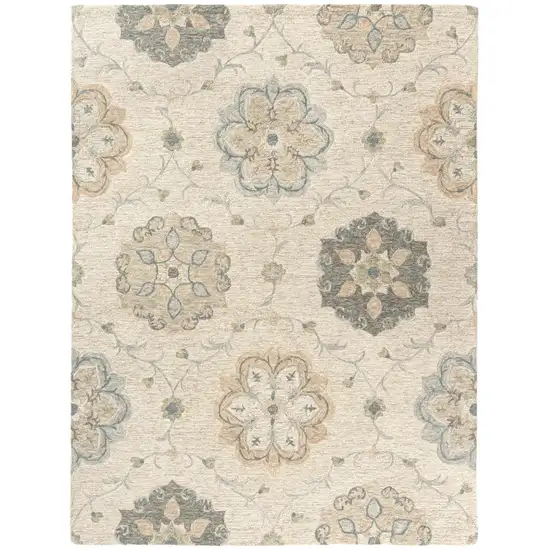 Light Blue And Blue Wool Floral Hand Tufted Distressed Area Rug Photo 2
