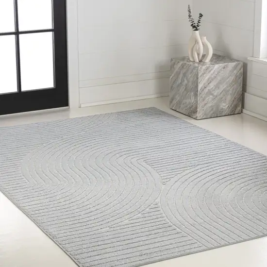Light Blue And Cream Striped Indoor Outdoor Area Rug Photo 8