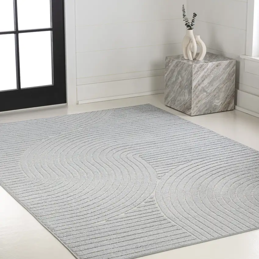 Light Blue And Cream Striped Indoor Outdoor Area Rug Photo 8