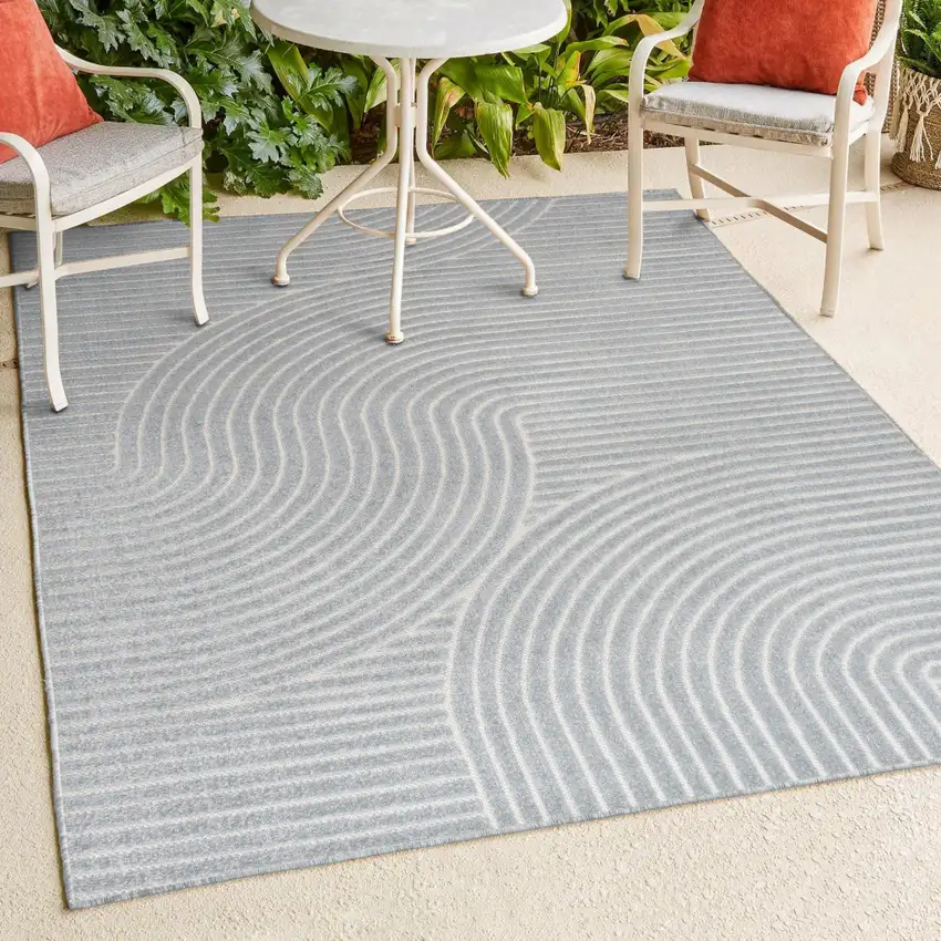 Light Blue And Cream Striped Indoor Outdoor Area Rug Photo 9