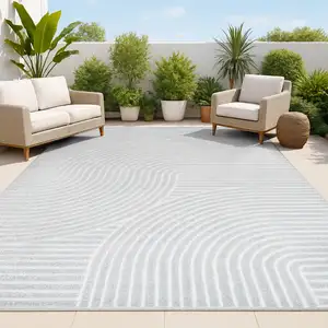 Photo of Light Blue And Cream Striped Indoor Outdoor Area Rug