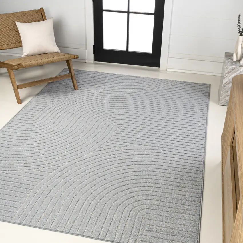 Light Blue And Cream Striped Indoor Outdoor Area Rug Photo 5