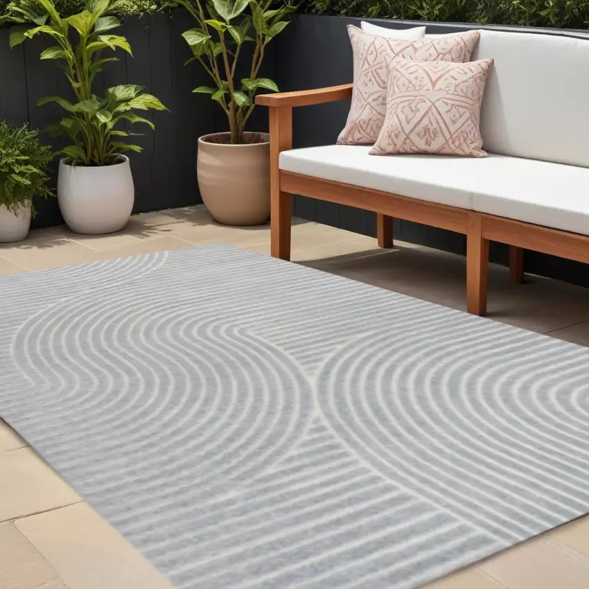 Light Blue And Cream Striped Indoor Outdoor Area Rug Photo 1