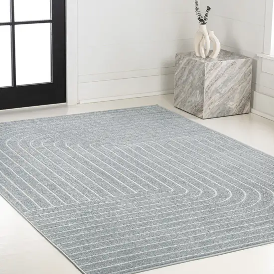Light Blue And Cream Striped Indoor Outdoor Area Rug Photo 8