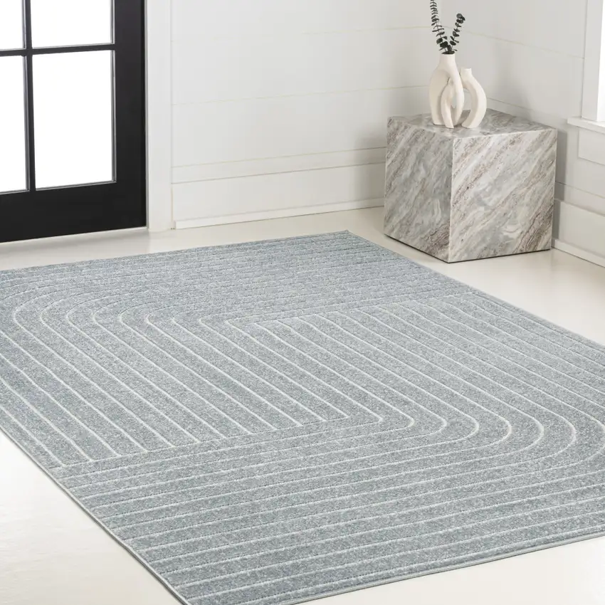 Light Blue And Cream Striped Indoor Outdoor Area Rug Photo 8