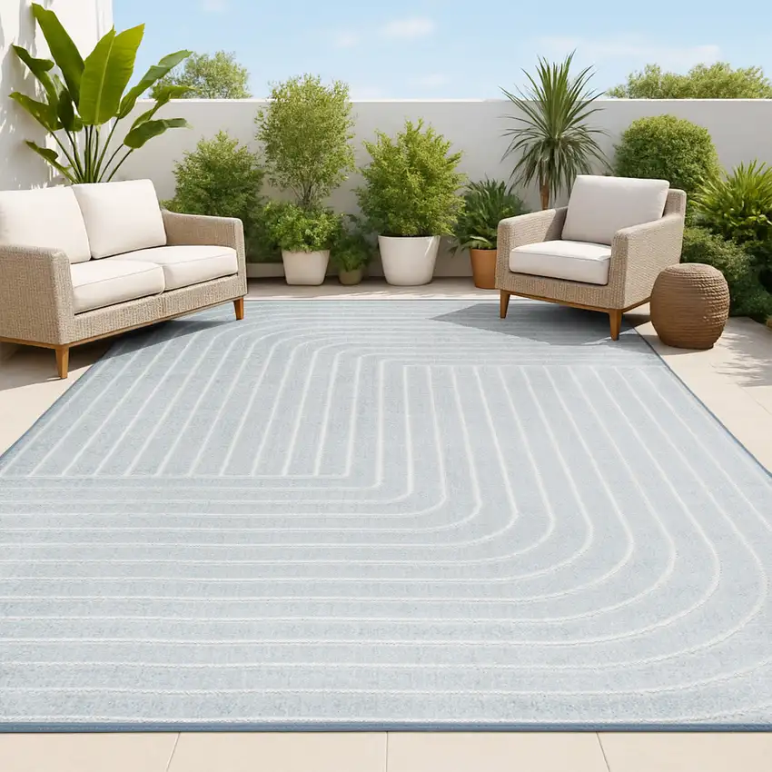 Light Blue And Cream Striped Indoor Outdoor Area Rug Photo 4