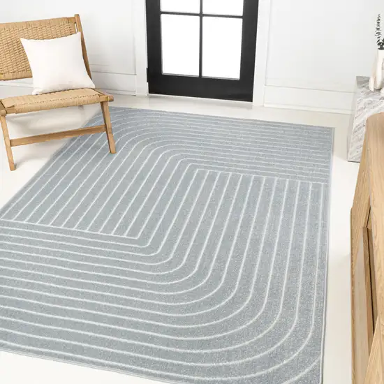 Light Blue And Cream Striped Indoor Outdoor Area Rug Photo 5