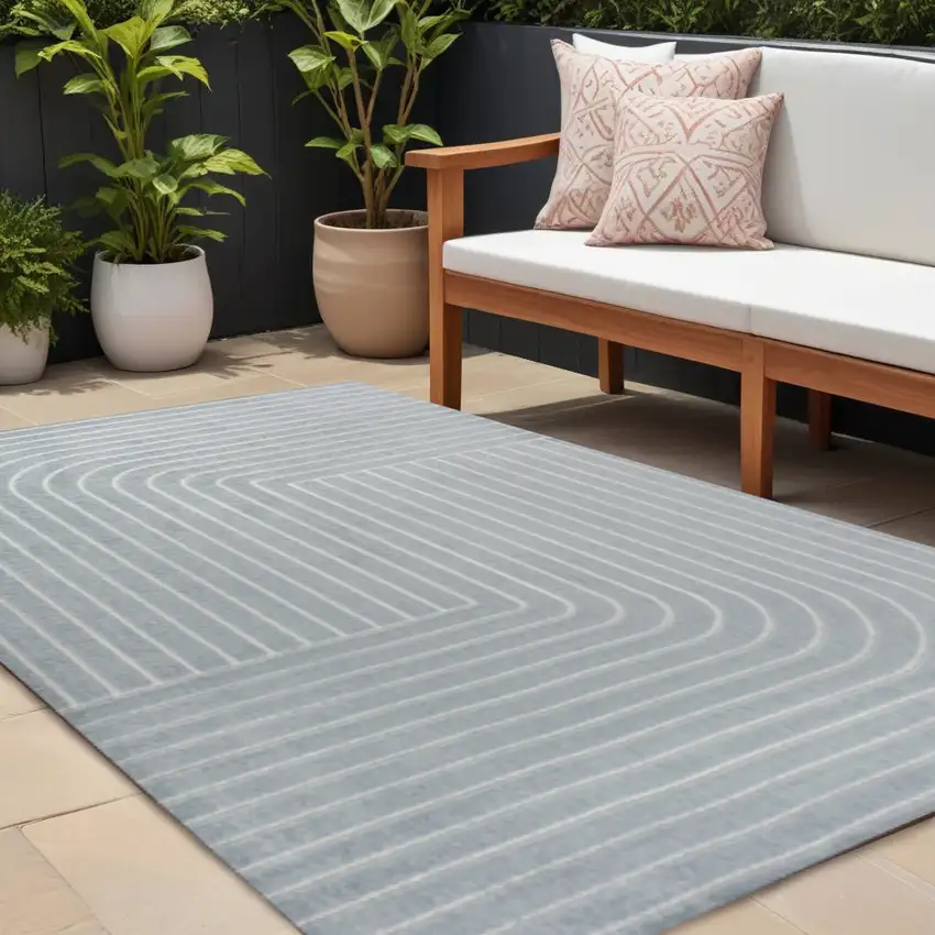 Light Blue And Cream Striped Indoor Outdoor Area Rug Photo 1