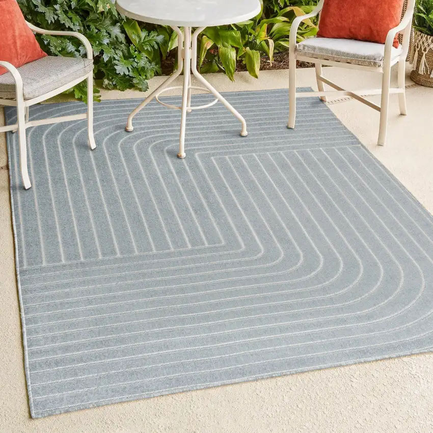 Light Blue And Cream Striped Indoor Outdoor Area Rug Photo 9